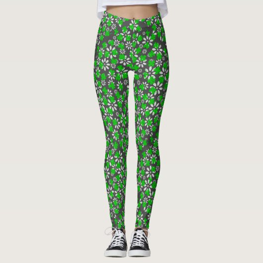 Clover Muster 01w Dgrey BG Leggings (Vorderseite)
