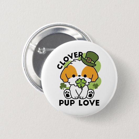 Clover Pup Liebe - St. Patrick's Day Dog Design Button (Vorne & Hinten)