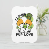 Clover Pup Liebe - St. Patrick's Day Dog Design Einladung (Stehend Vorderseite)