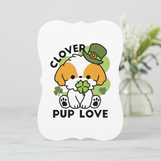 Clover Pup Liebe - St. Patrick's Day Dog Design Einladung (Stehend Vorderseite)