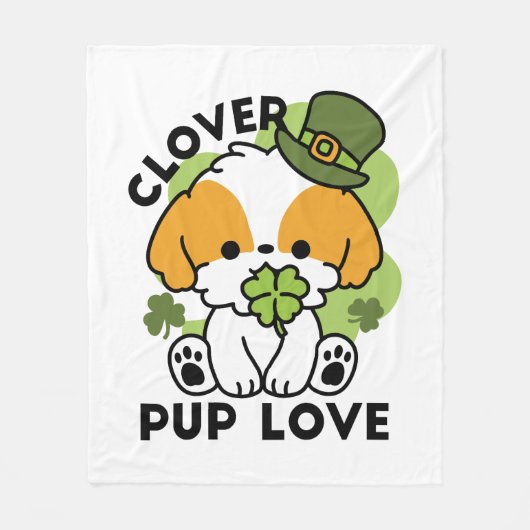 Clover Pup Liebe - St. Patrick's Day Dog Design Fleecedecke (Vorderseite)