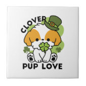 Clover Pup Liebe - St. Patrick's Day Dog Design Fliese (Vorderseite)