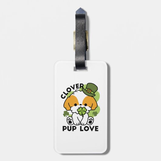 Clover Pup Liebe - St. Patrick's Day Dog Design Gepäckanhänger (Rückseite vertikal)