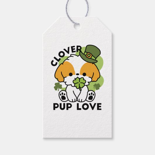 Clover Pup Liebe - St. Patrick's Day Dog Design Geschenkanhänger (Vorderseite)