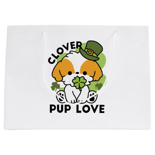 Clover Pup Liebe - St. Patrick's Day Dog Design Große Geschenktüte (Vorderseite)