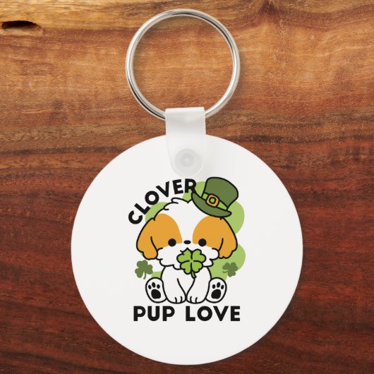 Clover Pup Liebe - St. Patrick's Day Dog Design Schlüsselanhänger (Vorderseite)