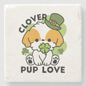 Clover Pup Liebe - St. Patrick's Day Dog Design Steinuntersetzer (Vorderseite)