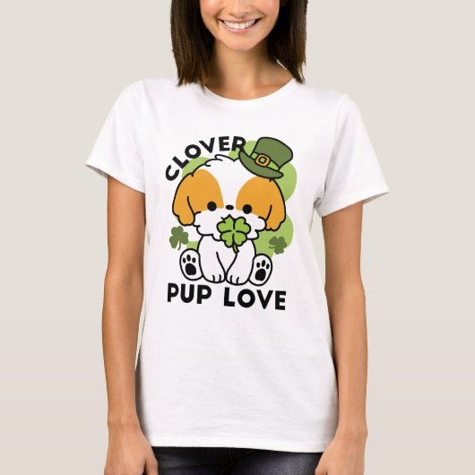 Clover Pup Liebe - St. Patrick's Day Dog Design T-Shirt (Vorderseite)
