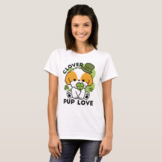 Clover Pup Liebe - St. Patrick's Day Dog Design T-Shirt (Vorne ganz)