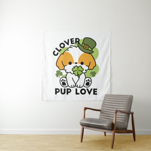 Clover Pup Liebe - St. Patrick's Day Dog Design Wandteppich (Beispiel)