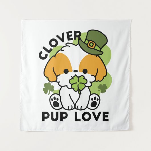 Clover Pup Liebe - St. Patrick's Day Dog Design Wandteppich (Vorderseite)