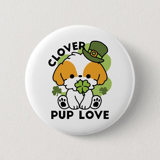 Clover Pup Love – St. Patrick's Day Hunde-Design Button (Vorderseite)