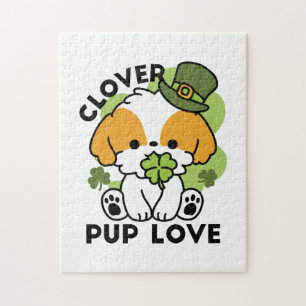 Clover Pup Love – St. Patrick's Day Hunde-Design Puzzle