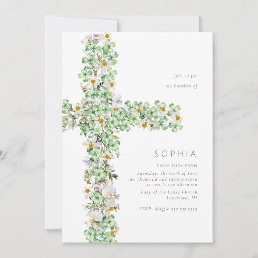 Clover Wildblume überquert Taufe Christening Einladung (Vorderseite)