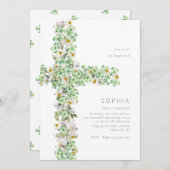 Clover Wildblume überquert Taufe Christening Einladung (Vorne/Hinten)