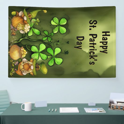Clovers and Leprechaun Gnomes St. Patrick's Day Banner (Messe)
