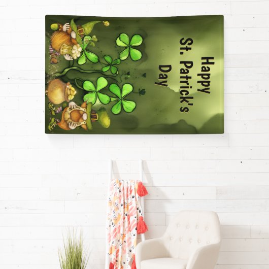 Clovers and Leprechaun Gnomes St. Patrick's Day Banner (InSitu)