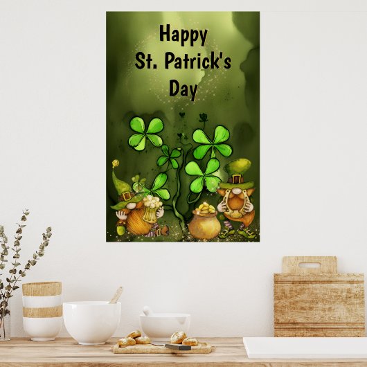 Clovers and Leprechaun Gnomes St. Patrick's Day Poster (Küche)