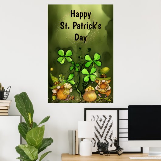 Clovers and Leprechaun Gnomes St. Patrick's Day Poster (Heimbüro)