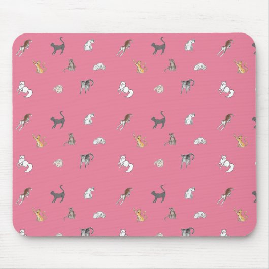 Clowder Katzen in rosa Tasse Küchentücher Tischset Mousepad (Vorne)