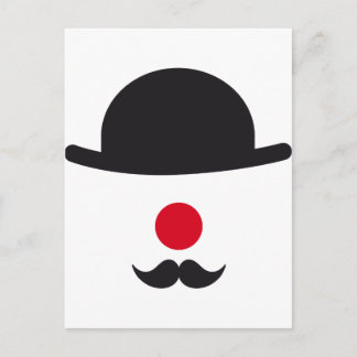Clowgesicht mit Hut, roter Nase und Schnurrbart Postkarte