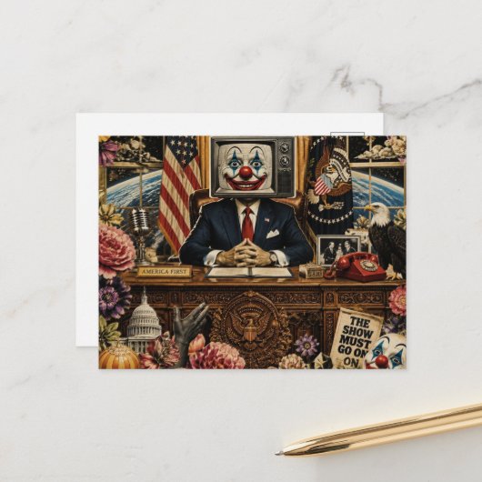 Clown am Schreibtisch Postkarte (Vorderseite/Rückseite Beispiel)