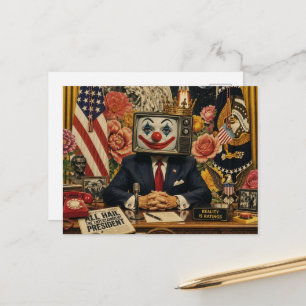 Clown am Schreibtisch Surrealer Collage Postkarte