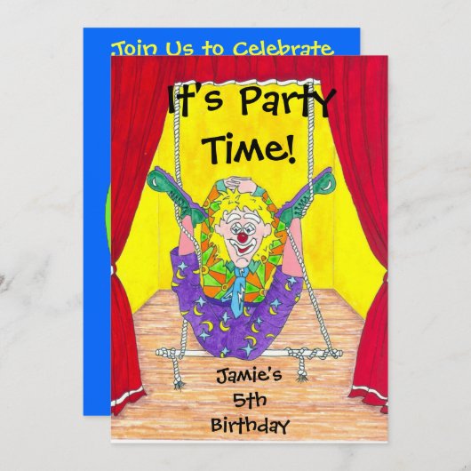 Clown Capers Geburtstagsparty Einladung (Vorne/Hinten)