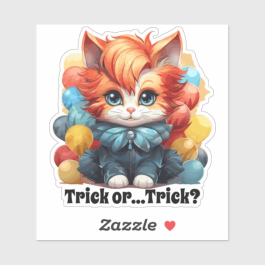 Clown Cat Sticker - "Trick or...Trick?" (Blatt)