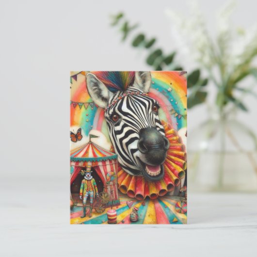 Clown Circus Zebra Postkarte (Stehend Vorderseite)