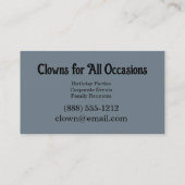Clown-Clowns für Geburtstagspartys Visitenkarte (Rückseite)