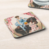 Clown, der einer Frau Blume auf dem Pferd übergibt Getränkeuntersetzer (Linke Seite)