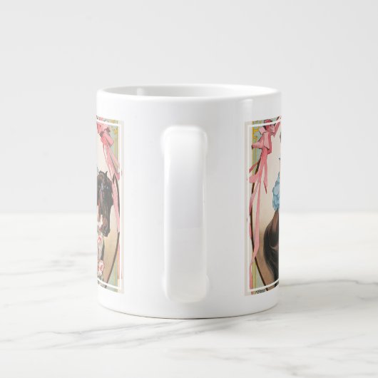 Clown, der einer Frau Blume auf dem Pferd übergibt Jumbo-Tasse (Rückseite)