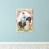 Clown, der einer Frau Blume auf dem Pferd übergibt Leinwanddruck (Insitu (Holzboden))