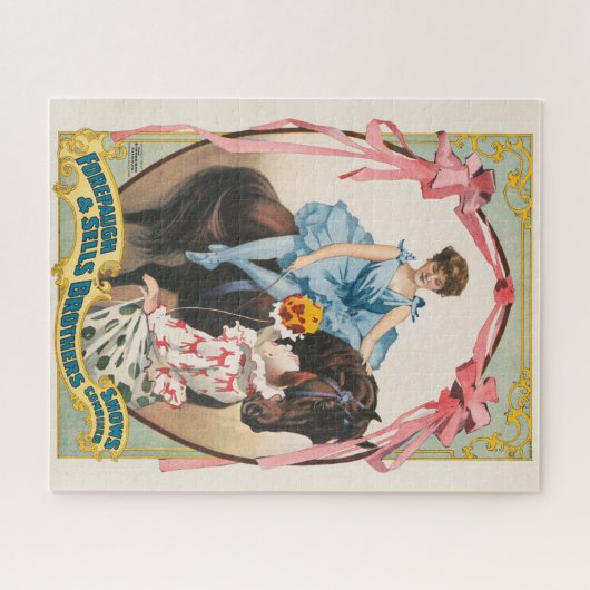 Clown, der einer Frau Blume auf dem Pferd übergibt Puzzle (Horizontal)