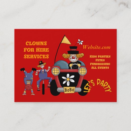 Clown der Visitenkarte für Miete von Party Kinder (Vorderseite)