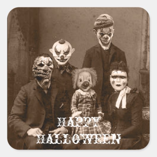 Clown-Familie Halloween-Sticker Quadratischer Aufkleber (Vorderseite)
