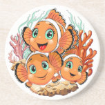 Clown fish Cartoon cute Family Underwater Getränkeuntersetzer<br><div class="desc">Cute and Joyful little Clownfish Cartoon Characters swimming together on underwater Coral Reef Background. Original Vector Illustration Copyright BluedarkArt.</div>