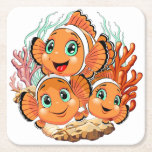 Clown fish Cartoon cute Family Underwater Rechteckiger Pappuntersetzer<br><div class="desc">Cute and Joyful little Clownfish Cartoon Characters swimming together on underwater Coral Reef Background. Original Vector Illustration Copyright BluedarkArt.</div>