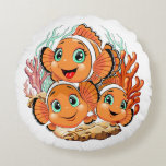 Clown fish Cartoon cute Family Underwater Rundes Kissen<br><div class="desc">Cute and Joyful little Clownfish Cartoon Characters swimming together on underwater Coral Reef Background. Original Vector Illustration Copyright BluedarkArt.</div>