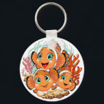 Clown fish Cartoon cute Family Underwater Schlüsselanhänger<br><div class="desc">Cute and Joyful little Clownfish Cartoon Characters swimming together on underwater Coral Reef Background. Original Vector Illustration Copyright BluedarkArt.</div>