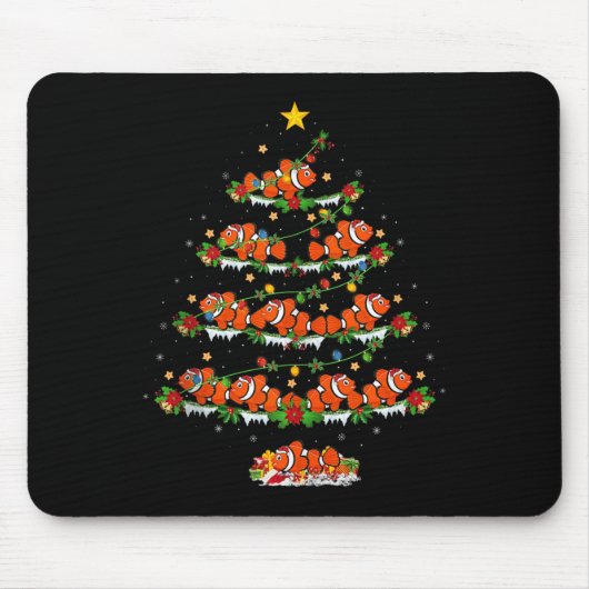 Clown Fish Christmas Tree Lights Funny Clown Fish Mousepad (Vorne)