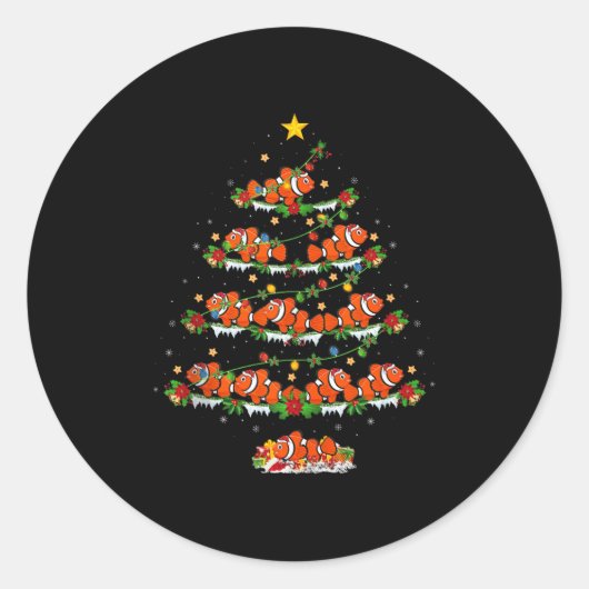 Clown Fish Christmas Tree Lights Funny Clown Fish Runder Aufkleber (Vorderseite)