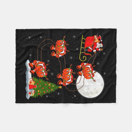 Clown Fish Santa Sleigh Flying Funny Magical Chris Fleecedecke (Vorderseite (Horizontal))