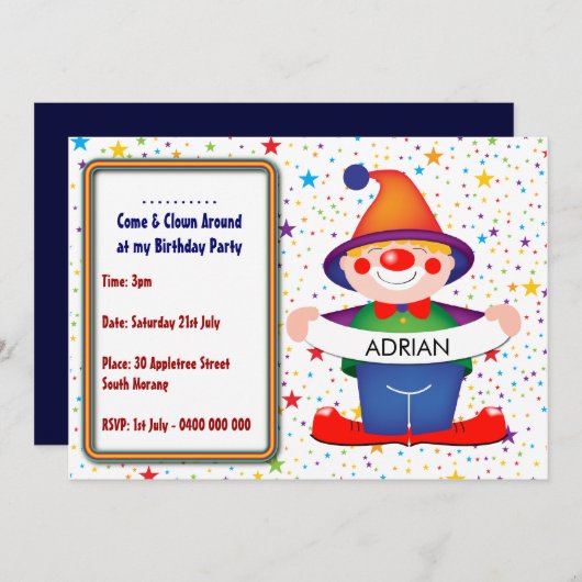 Clown-Geburtstags-Einladung Einladung (Vorne/Hinten)