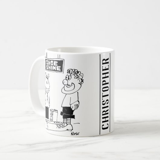 Clown geht auf einen Schuhputzschuh. Funny Kaffeetasse (Vorderseite Links)