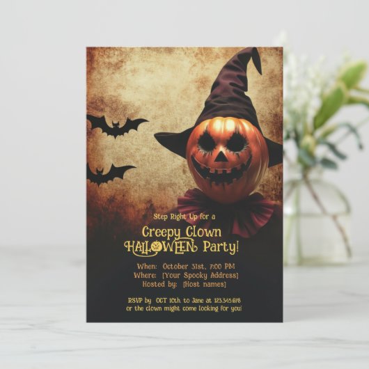 Clown Halloween Bash Einladung (Stehend Vorderseite)