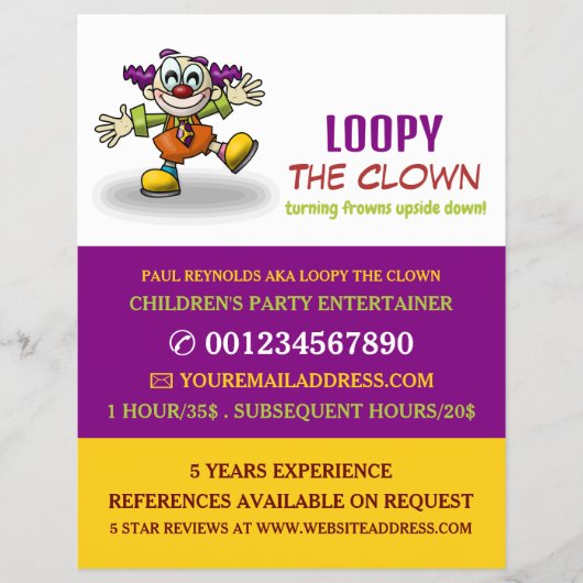 Clown, Kinder-Entertainer, Clownwerbung Flyer (Vorne)
