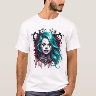Clown-Königin mit cyanfarbenem Haar - Gruseliges C T-Shirt