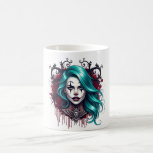 Clown-Königin mit cyanfarbenem Haar - Spooky Chic  Kaffeetasse